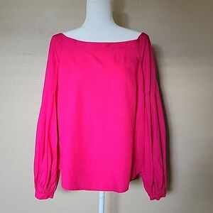 Anthropologie Floreat Fuchsia Mazza Off The Shoulder Balloon Sleeve Top